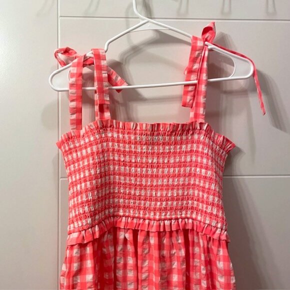 Pomander Place Tuckernuck Tiered Nellie Dress Electric Pink Gingham Plaid Large - Picture 10 of 16